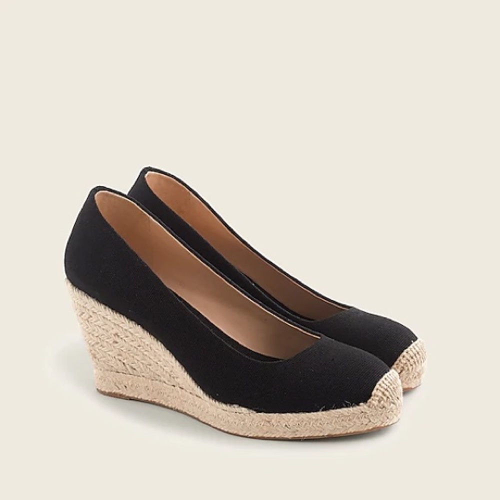 NIB J Crew Black Seville Espadrille Wedge Sz 8